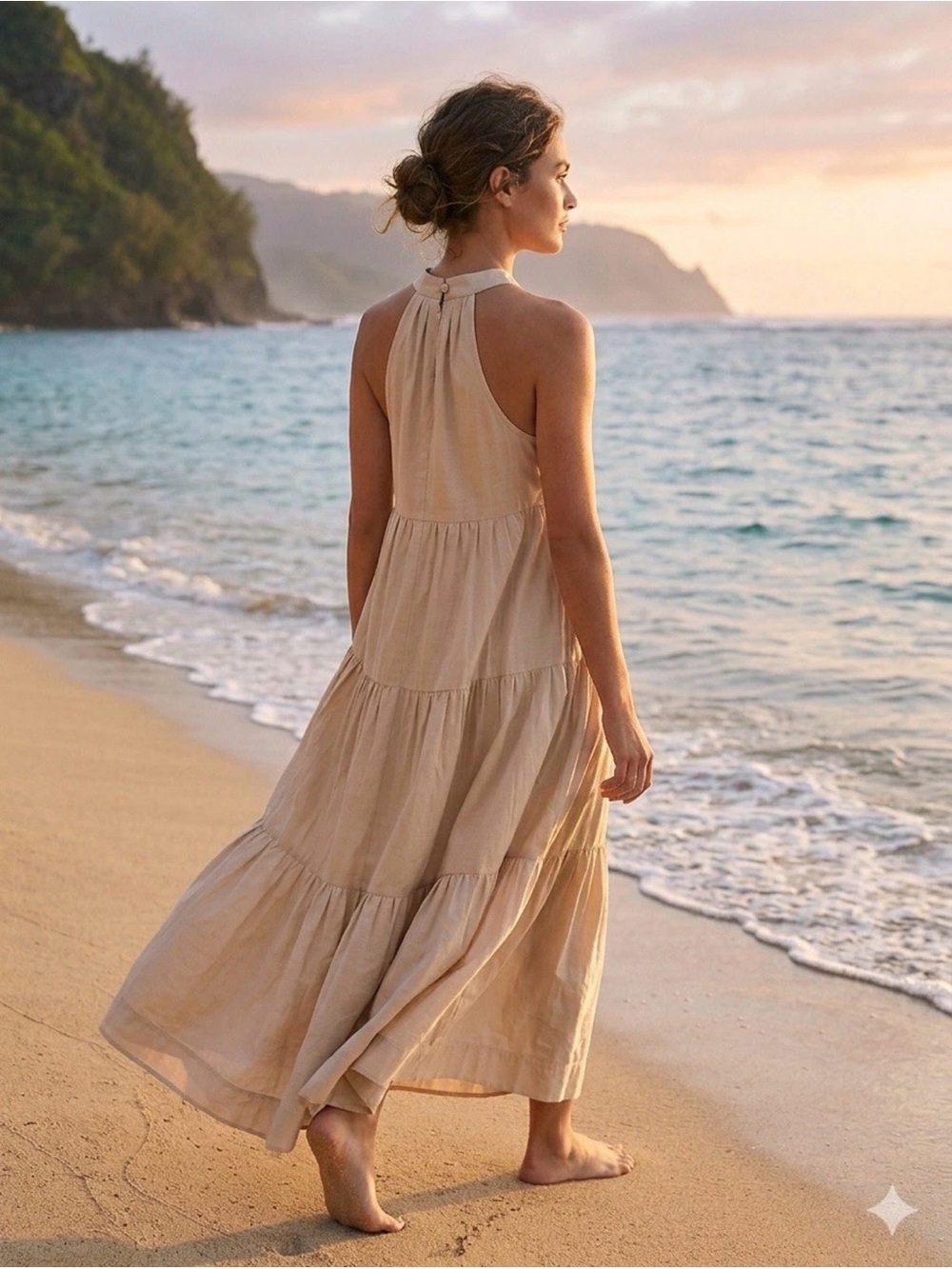 New Maeve Cream Tiered Halter Maxi Dress